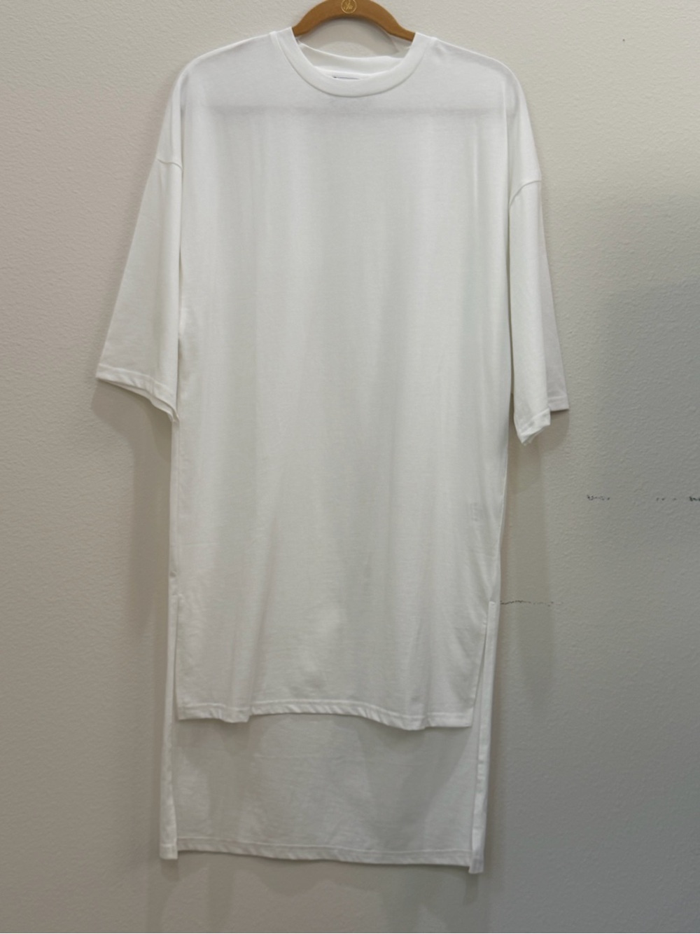 ORTTU White Oversized Asymmetrical Longline T-Shirt Dress Minimalist Tunic